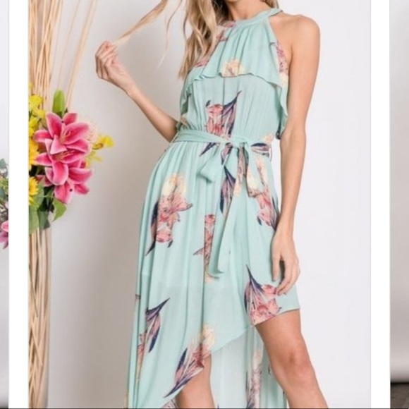 /SINCERELY/ Mint Floral Asymmetric Hem Dress - Picture 2 of 4